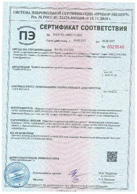 Сертификат по ГОСТ 8617-18г.